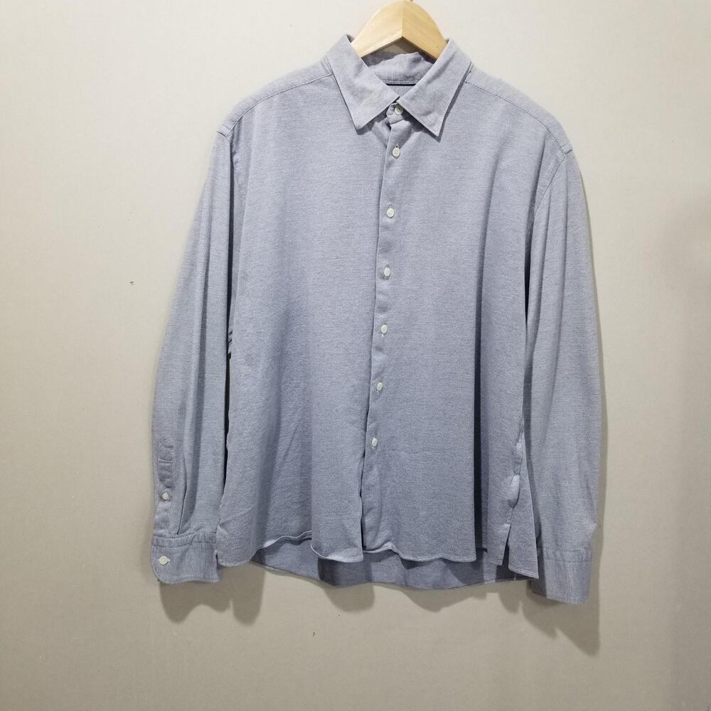 Eton Shirt Mens 2XL fits like a Large Blue Gray Button Up Long Sleeve Textured